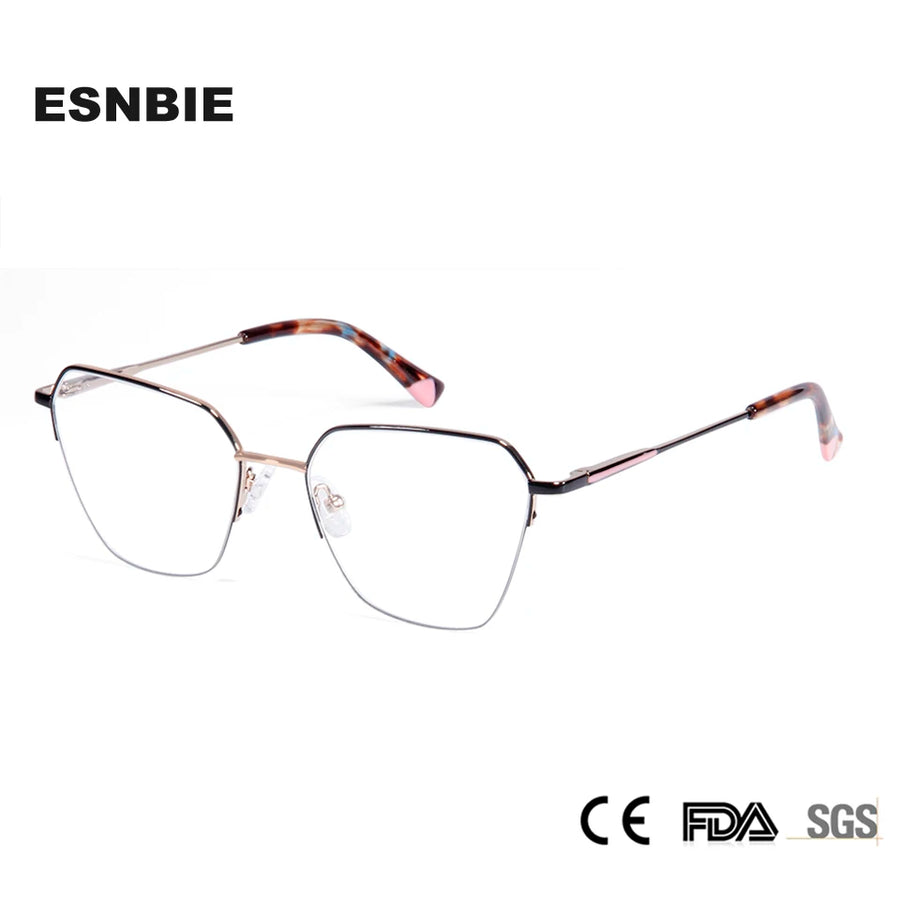 Esnbie Women's Semi Rim Square Alloy Acetate Eyeglasses 80321 Semi Rim Esnbie   