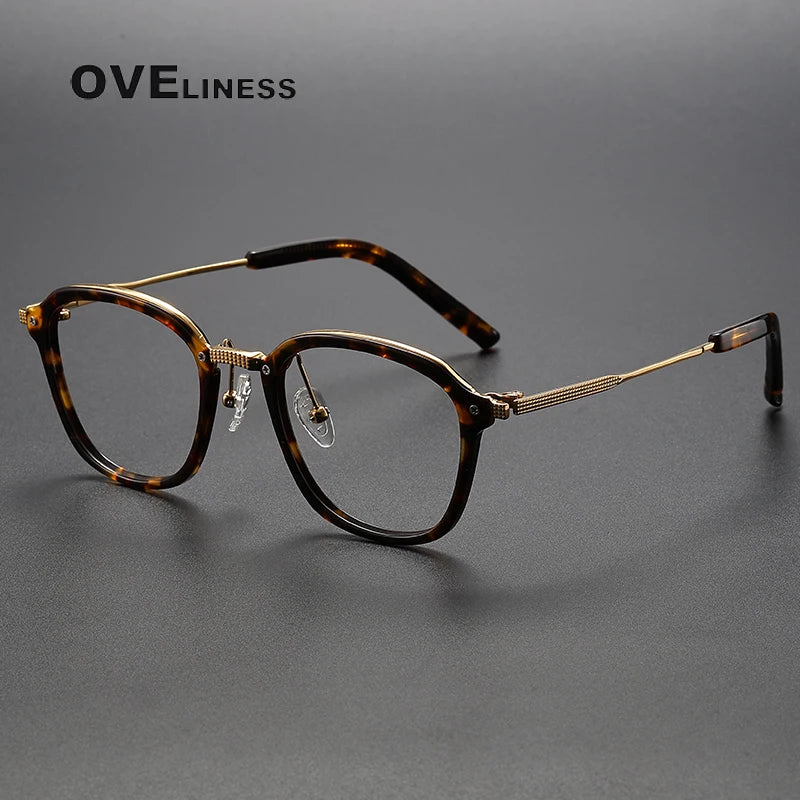 Oveliness Unisex Full Rim Square Titanium Eyeglasses M109 Full Rim Oveliness tortoise gold  