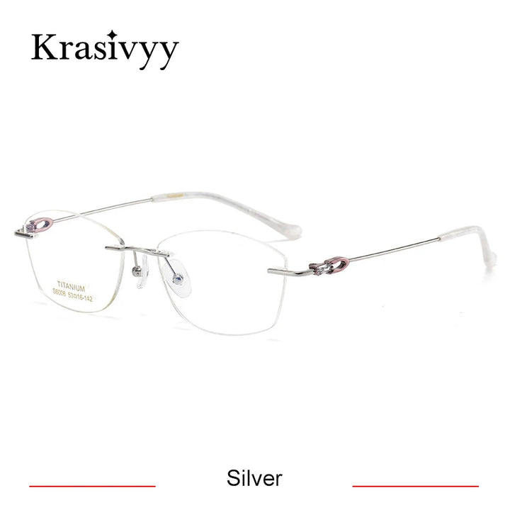 Krasivyy Women's Rimless Oval Titanium Eyeglasses 6006 Rimless Krasivyy Silver  