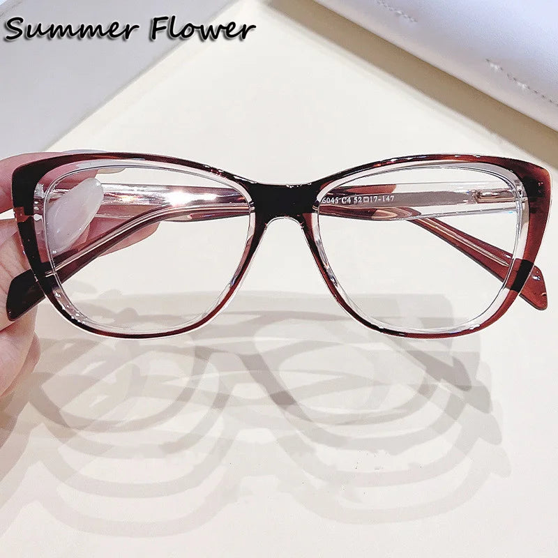 Summer Flower Women's Full Rim Square Cat Eye Tr 90 Titanium Eyeglasses 76045 Full Rim Summer Flower