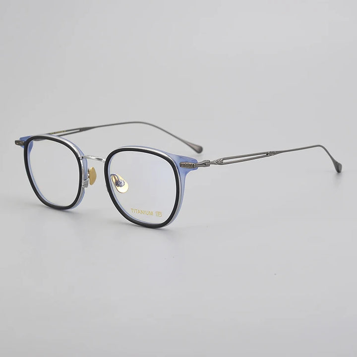 Black Mask Unisex Full Rim Titanium Acetate Square Eyeglasses E063 Full Rim Black Mask Black-Blue  