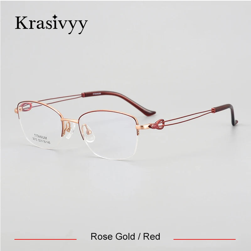 Krasivyy Women's Semi Rim Oval Square Titanium Eyeglasses 443013 Semi Rim Krasivyy Rose Gold Red  