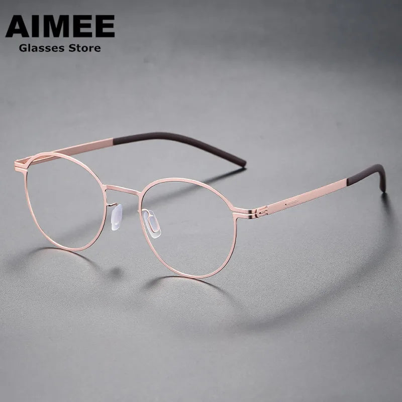 Aimee Unisex Full Rim Round Screwless Stainless Steel Eyeglasses 20015 Full Rim Aimee Rose-Golden  