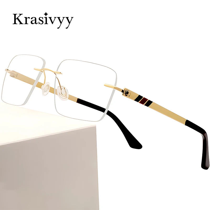 Krasivyy  Unisex Rimless Square Screwless Titanium Eyeglasses 35014