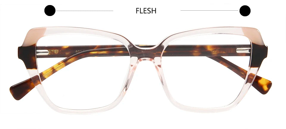 Esnbie Unisex Full Rim Square Polygon Cat Eye Acetate Eyeglasses 62323 Full Rim Esnbie flesh  