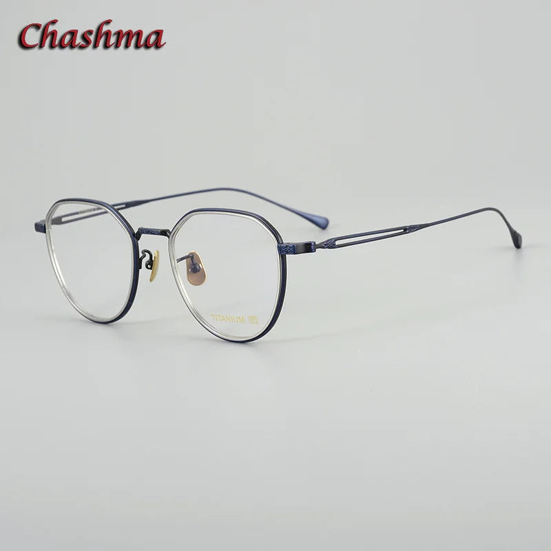 Chashma Ochki Unisex Full Rim Flat Top Round Titanium Eyeglasses 079 Full Rim Chashma Ochki Blue  