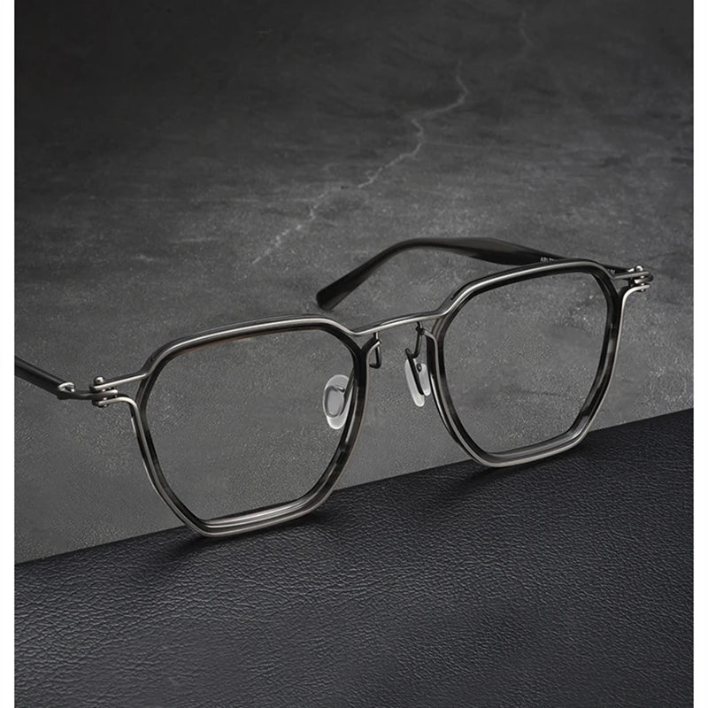 Black Mask Men's Full Rim Polygon Titanium Acetate Eyeglasses 458671
