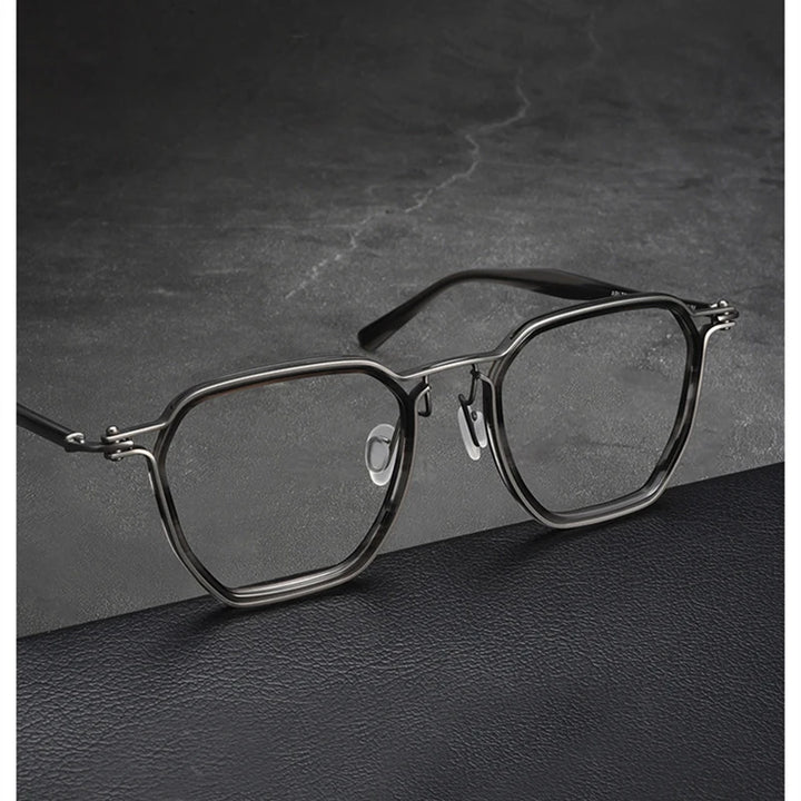Black Mask Men's Full Rim Polygon Titanium Acetate Eyeglasses 458671