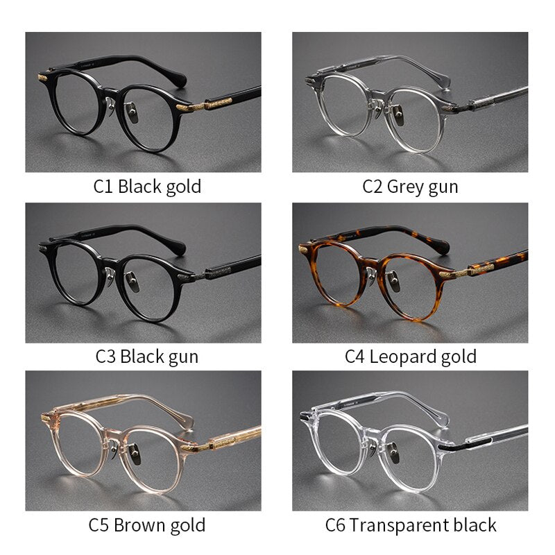 Oveliness Unisex Full Rim Round Acetate Titanium Eyeglasses 80853 Full Rim Oveliness   