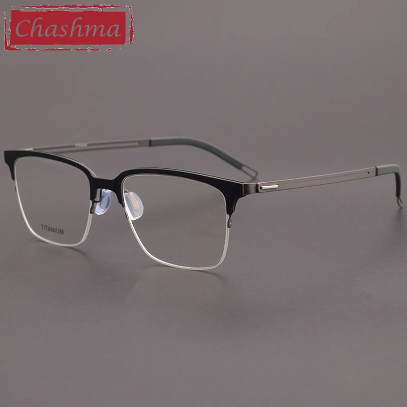 Chashma Unisex Full Rim Square Acetate Titanium Eyeglasses 8212 Full Rim Chashma Black Gray  