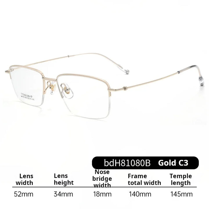 Momoja Men's Semi Rim Square Titanium Alloy Eyeglasses 81080