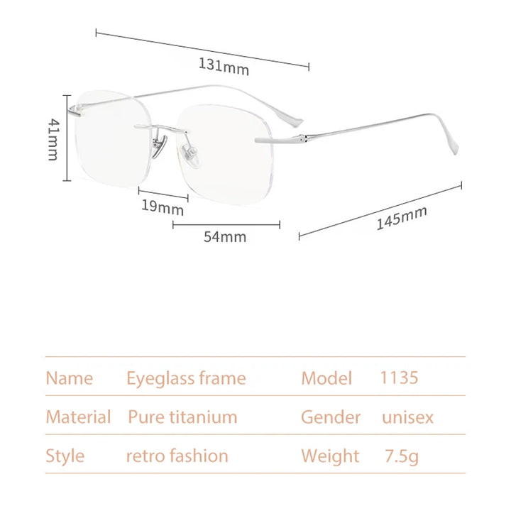 Handoer Women's Rimless Square Flat Top Round Titanium Eyeglasses 3536 Rimless Handoer   