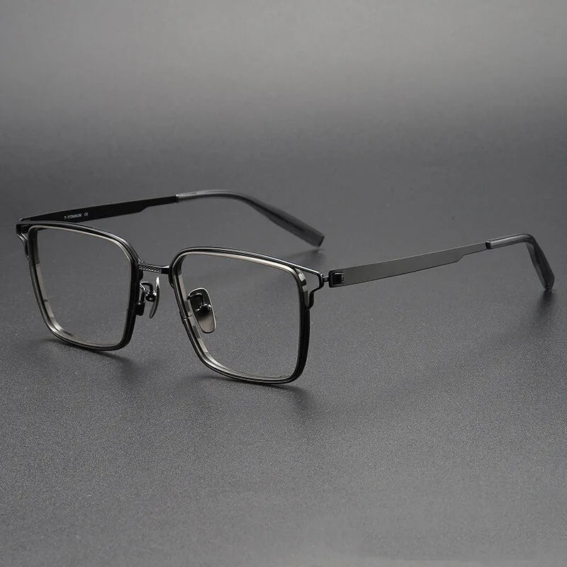 CCspace Unisex Full Rim Square Titanium Eyeglasses 301375 Full Rim CCspace BlackGun  