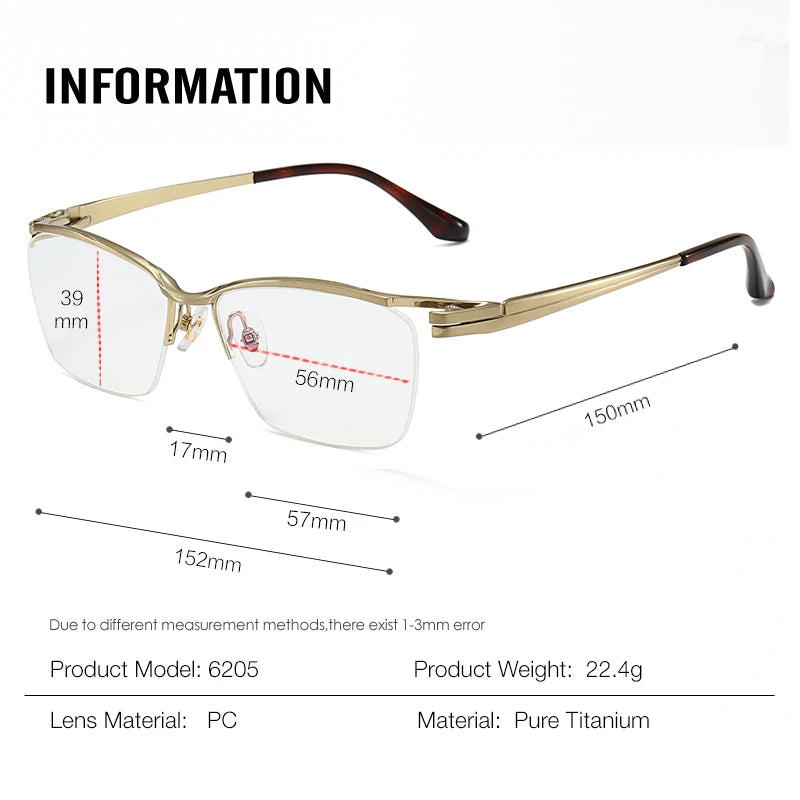 Aror Men's Semi Rim Big Square Brow Line Titanium Eyeglasses 96205