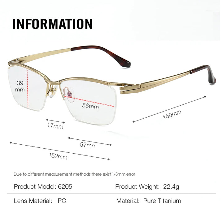 Aror Men's Semi Rim Big Square Brow Line Titanium Eyeglasses 96205