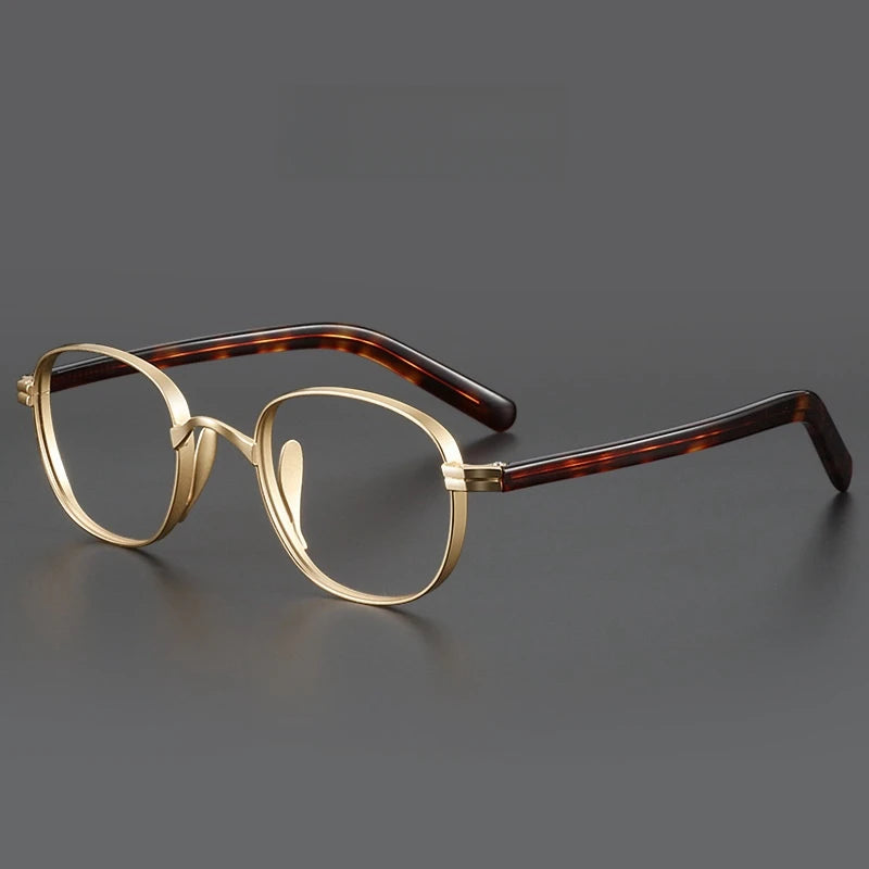 Yimaruili Men's Full Rim Oval Square Acetate Titanium Eyeglasses Y8017 Full Rim Yimaruili Eyeglasses Gold  