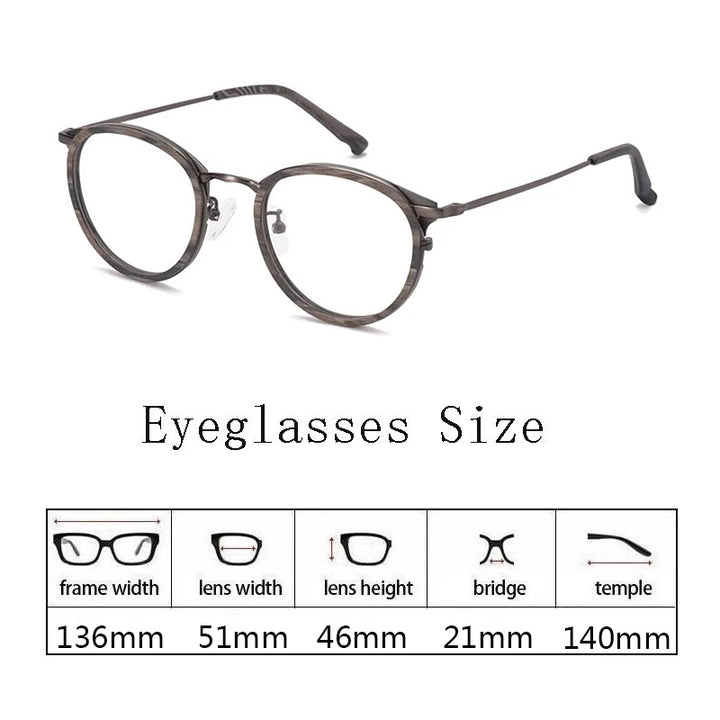 Hdcrafter Women's Full Rim Round Wood Titanium Eyeglasses 98094