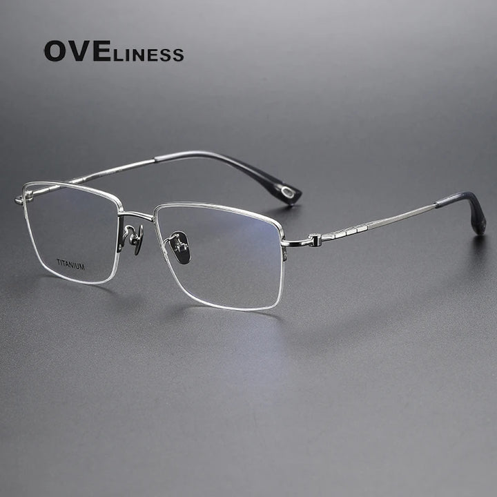 Oveliness Men's Semi Rim Square Titanium Eyeglasses  80907 Semi Rim Oveliness silver  