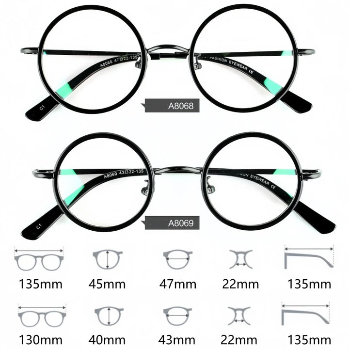 Yimaruili Unisex Full Rim Round Pure Titanium Eyeglasses A8068/A8069 — view 2 | Yimaruili at FuzWeb