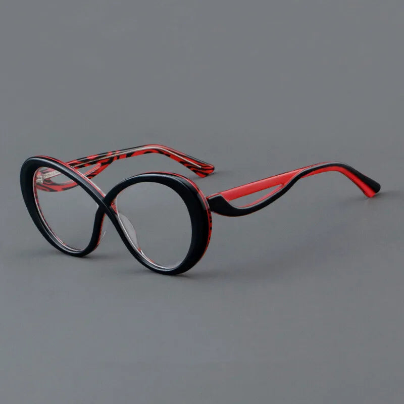 CCspace Unisex Full Rim Oval Cat Eye Acetate Eyeglasses 30793 Full Rim CCSpace BlackRed  