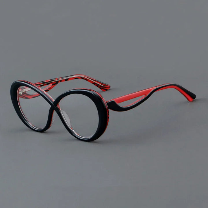 CCspace Unisex Full Rim Oval Cat Eye Acetate Eyeglasses 30793 Full Rim CCSpace BlackRed  