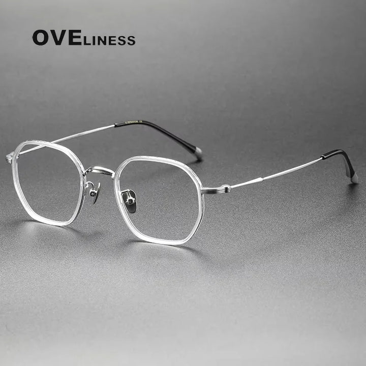 Oveliness Unisex Full Rim Square Oval Titanium Acetate Eyeglasses 8503 Full Rim Oveliness transparent silver  