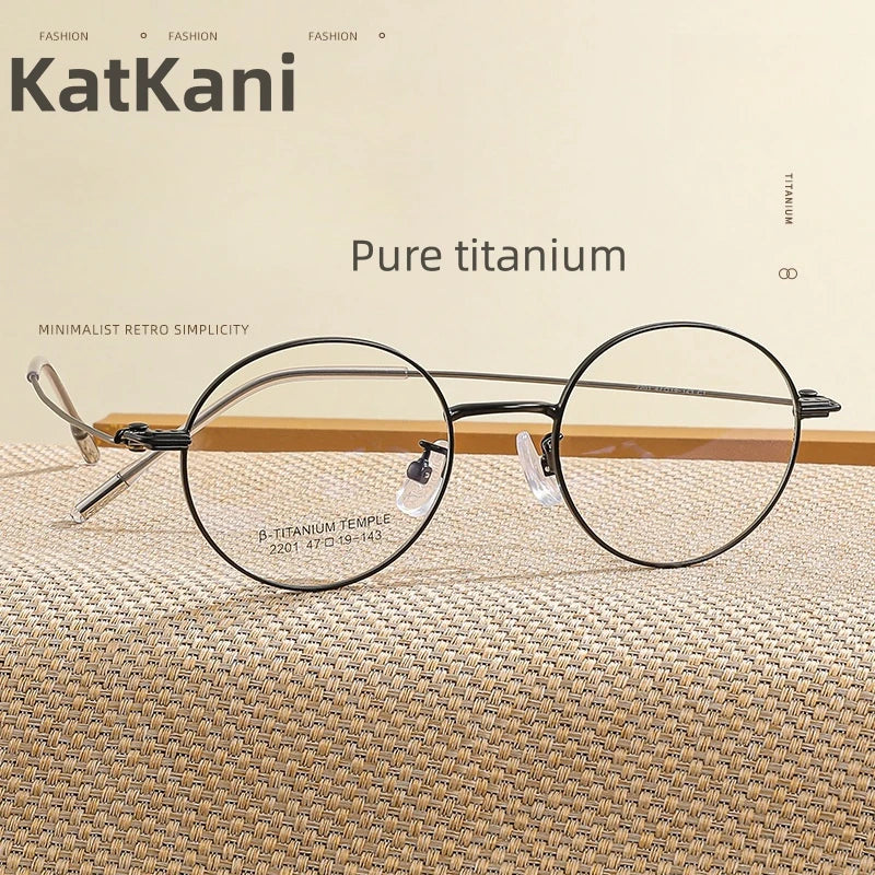 KatKani Unisex Full  Rim Round Titanium Eyeglasses 2201 Full Rim KatKani Eyeglasses   