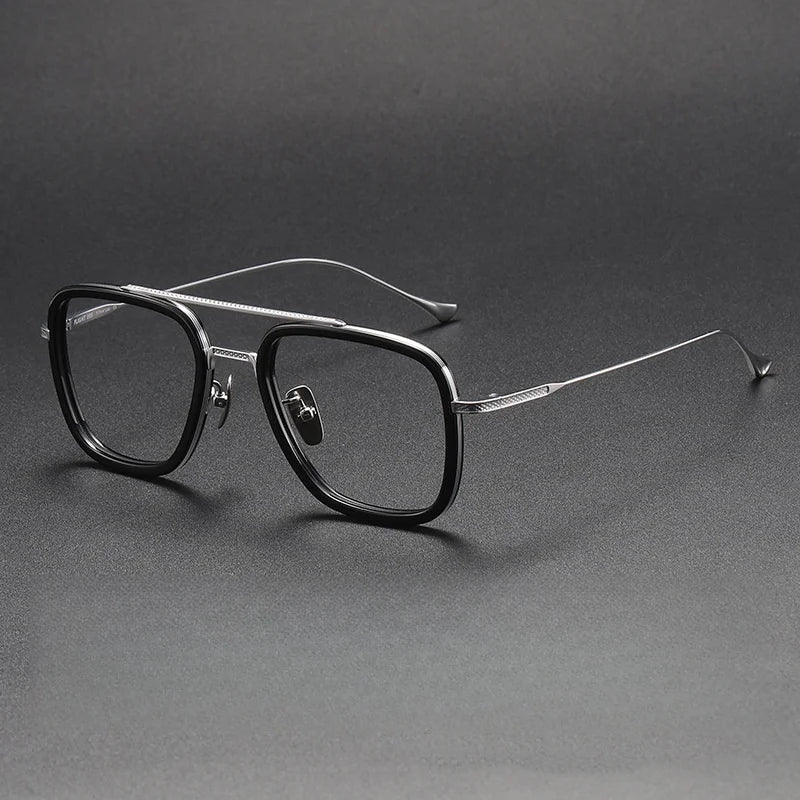 Yimaruili Men's Full Rim Square Double Bridge Titanium Eyeglasses 774006