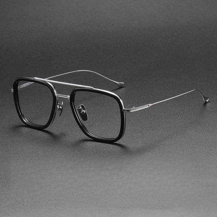 Yimaruili Men's Full Rim Square Double Bridge Titanium Eyeglasses 774006
