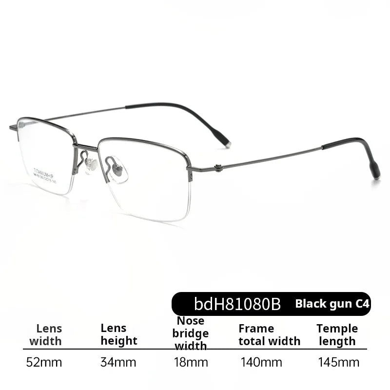 Momoja Men's Semi Rim Square Titanium Alloy Eyeglasses 81080