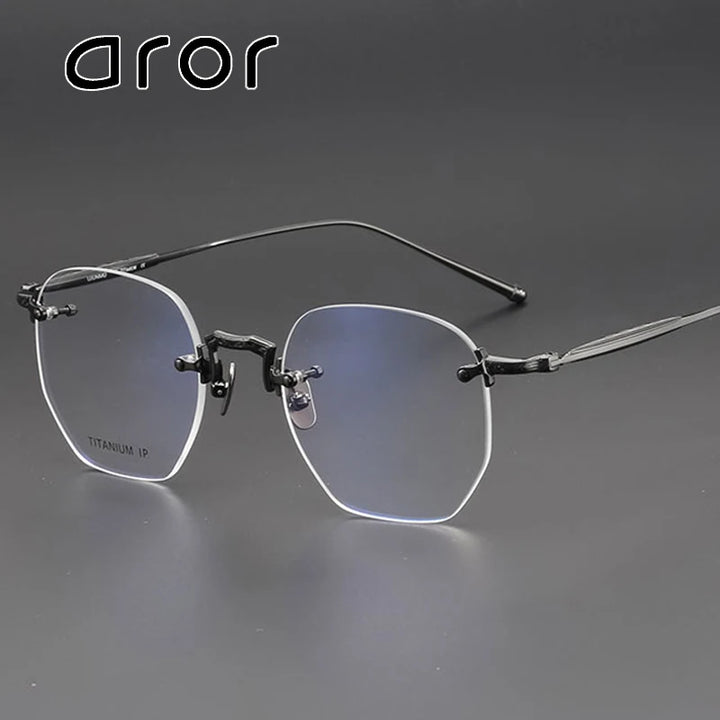 Aror Unisex Rimless Polygon Oval Titanium Eyeglasses 10121 Rimless Aror