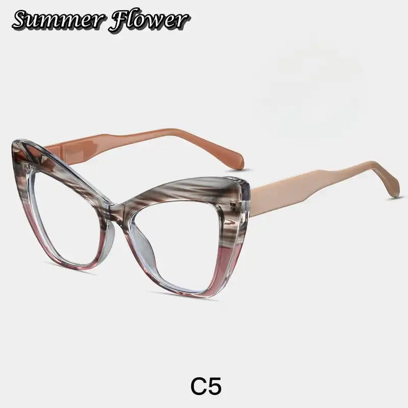 Summer Flower Women's Full Rim Square Cat Eye Tr 90 Titanium Eyeglasses 87289