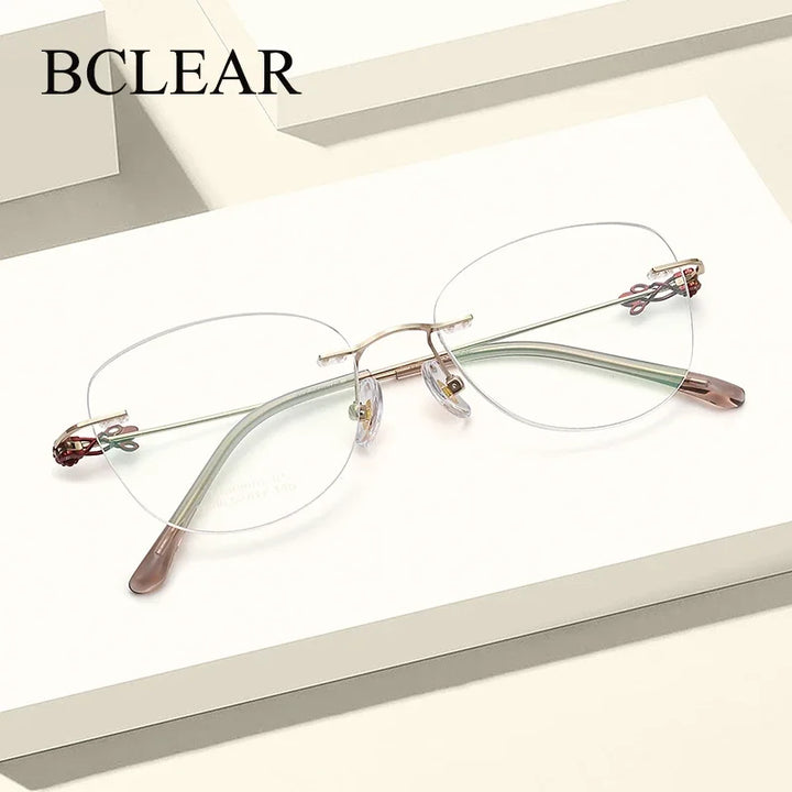 Bclear Women's Rimless Oval Square Titanium Eyeglasses 46086