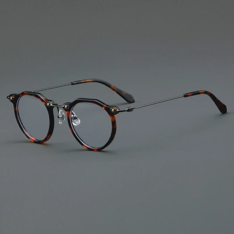 Hewei Unisex Full Rim Flat Top Round Acetate Titanium Eyeglasses 5812 Full Rim Hewei tortoise  