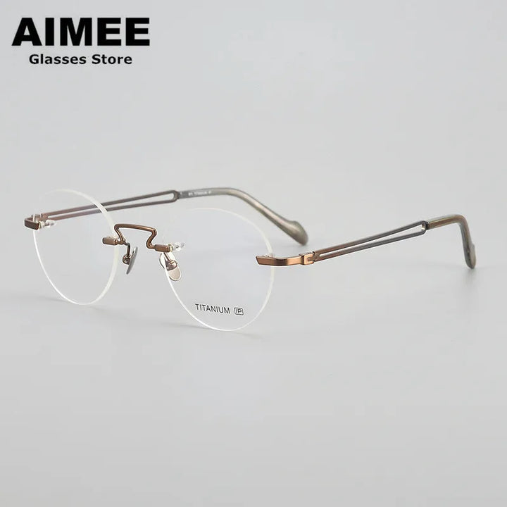 Aimee Unisex Rimless Round Oval Titanium Eyeglasses 19063 Rimless Aimee   