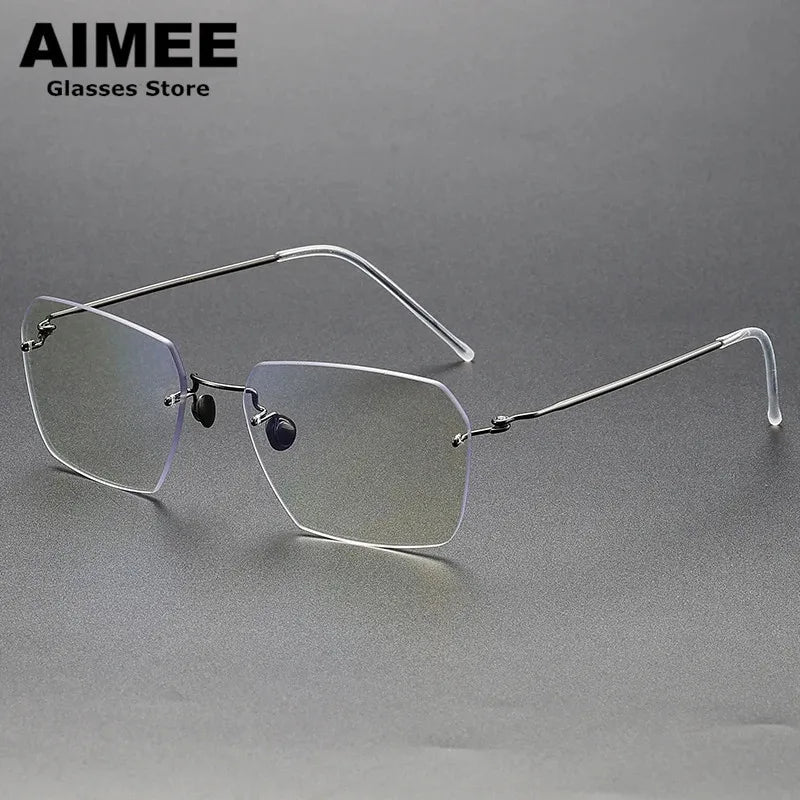 Aimee Women's Rimless Polygon Square Titanium Eyeglasses 2128 Rimless Aimee Gun-Grey  