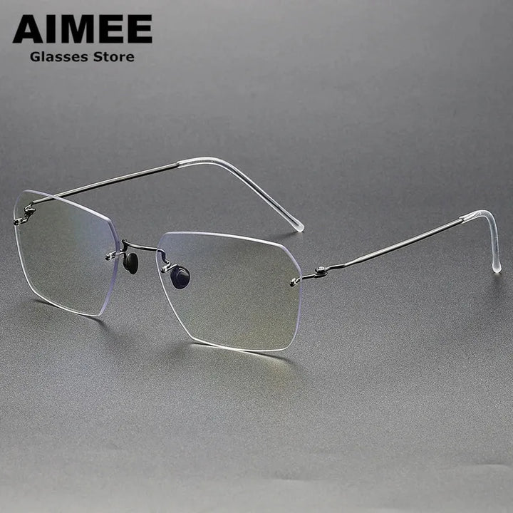 Aimee Women's Rimless Polygon Square Titanium Eyeglasses 2128
