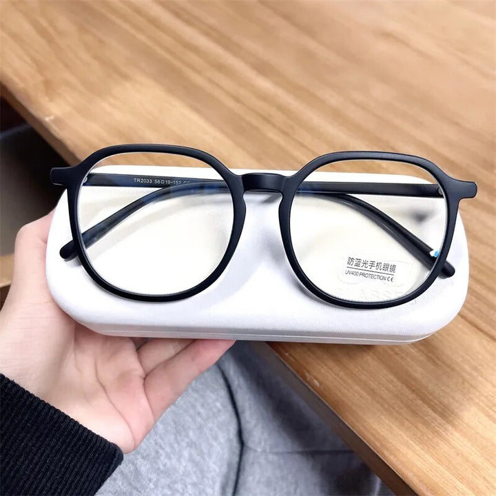 Cubojue Unisex Full Rim Oversized Round Tr 90 Titanium Eyeglasses 2033 Reading Glasses Cubojue matte black no function lens 0 