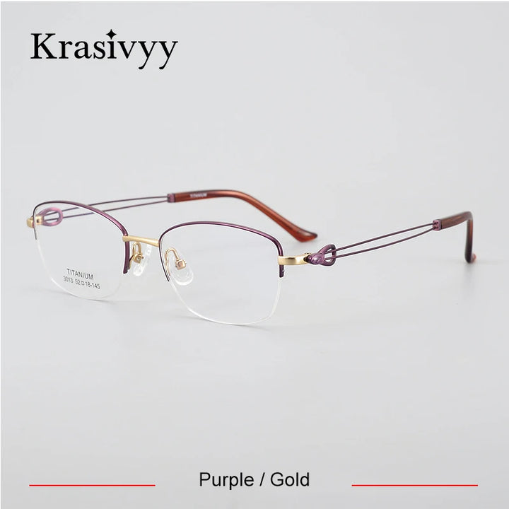 Krasivyy Women's Semi Rim Oval Square Titanium Eyeglasses 443013 Semi Rim Krasivyy Purple Gold  