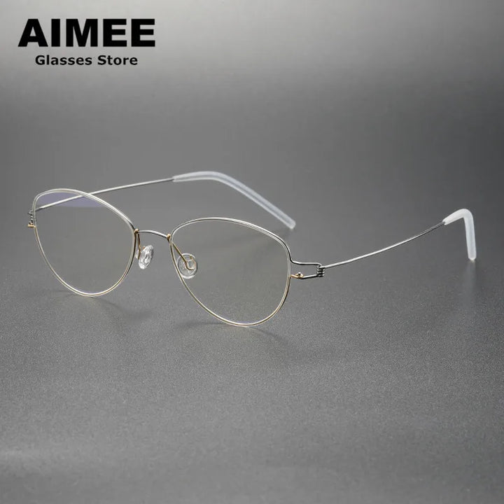 Aimee Unisex Full Rim Oval Screwless Titanium Eyeglasses 12514 Full Rim Aimee Silver-Golden  