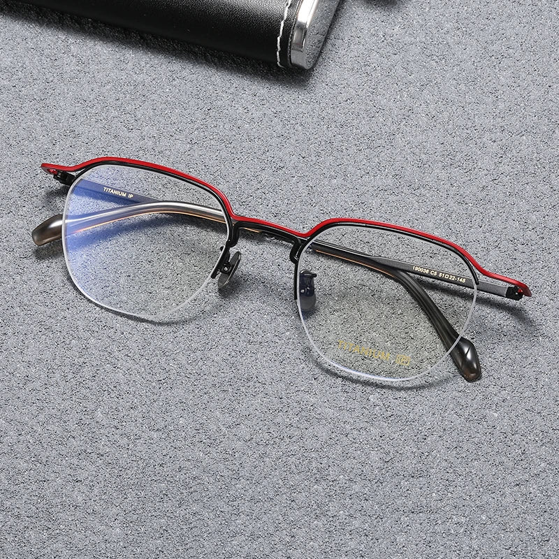 Black Mask Unisex Semi Rim Square Titanium Acetate Eyeglasses B0036 Semi Rim Black Mask Black-Red  