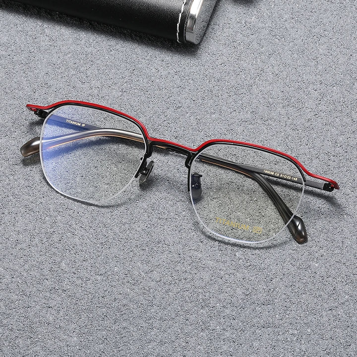 Black Mask Unisex Semi Rim Square Titanium Acetate Eyeglasses B0036 Semi Rim Black Mask Black-Red  