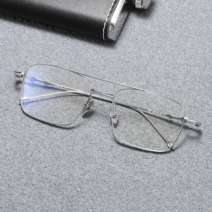 Black Mask Unisex Full Rim Big Square Double Bridge Titanium Eyeglasses B1305 Full Rim Black Mask Silver  