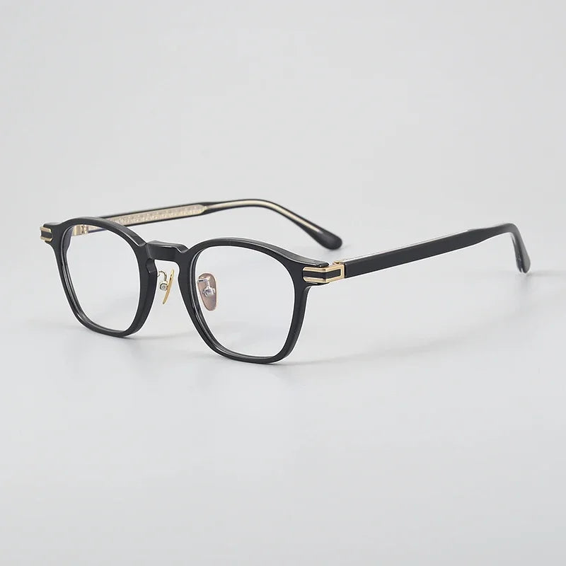 Aror Unisex Full Rim Square Acetate Titanium Eyeglasses 49082 Full Rim Aror Black