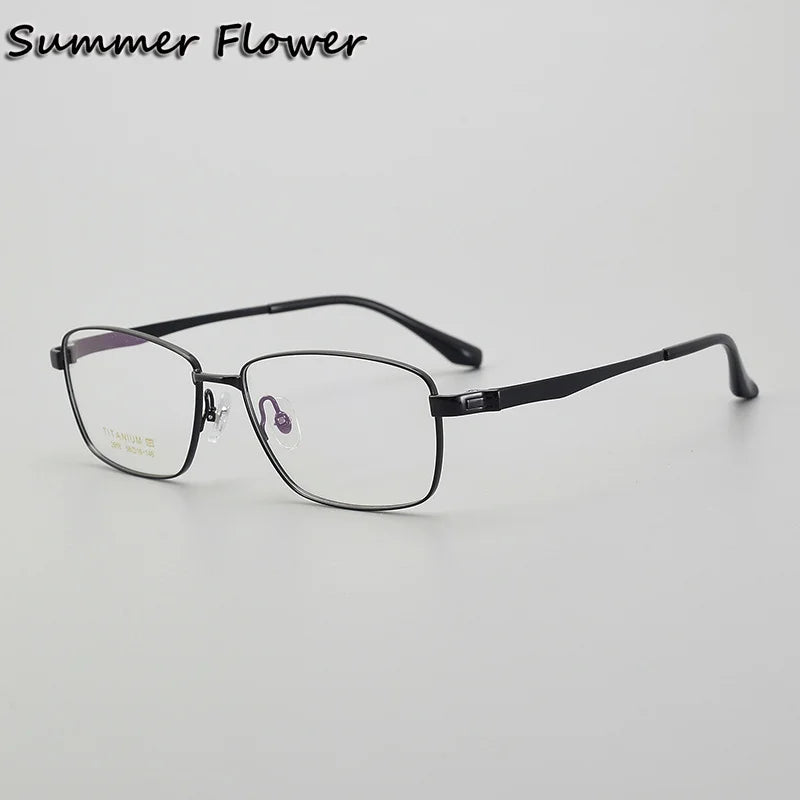 Summer Flower Men's Full Rim Big Polygon Square Titanium Eyeglasses 82918 Full Rim Summer Flower Black