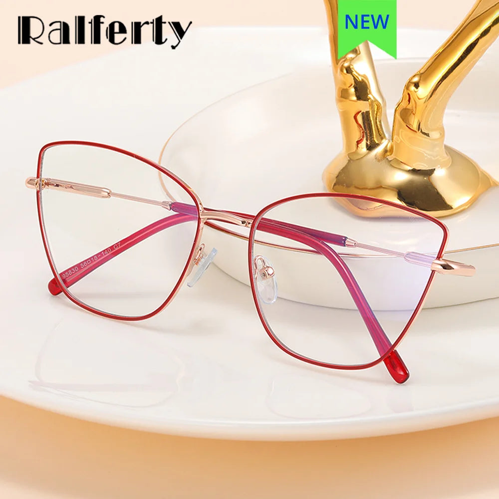 Ralferty Women's Full Rim Square Cat Eye Alloy Eyeglasses R95830 Full Rim Ralferty   