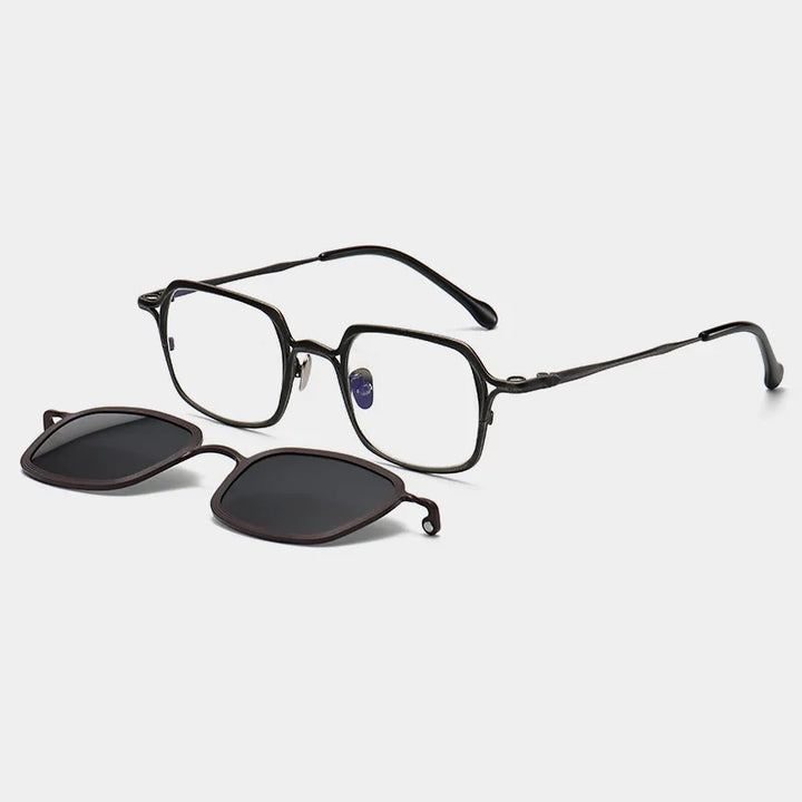 Black Mask Unisex Full Rim Square Titanium Eyeglasses Clip On Sunglasses