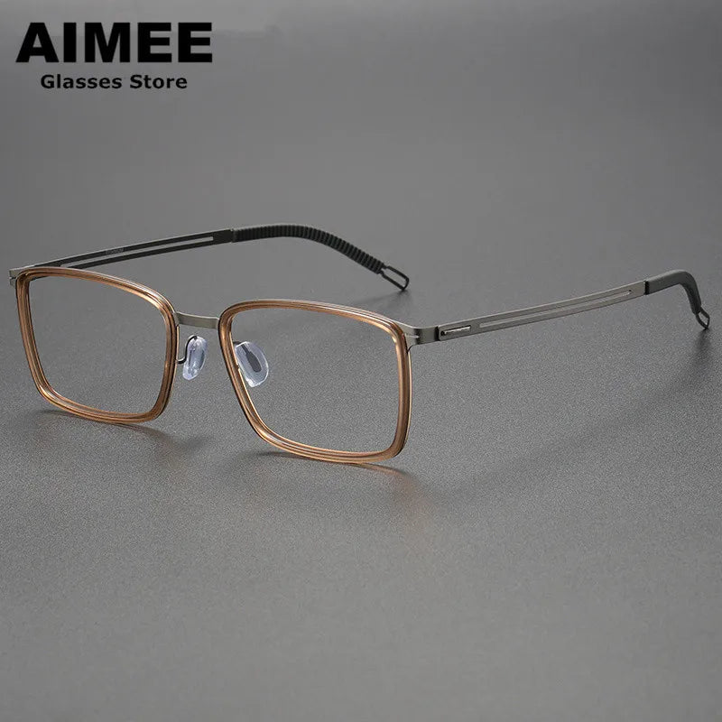 Aimee Unisex Full Rim Square Screwless Titanium Acetate Eyeglasses 8203 Full Rim Aimee Brown  