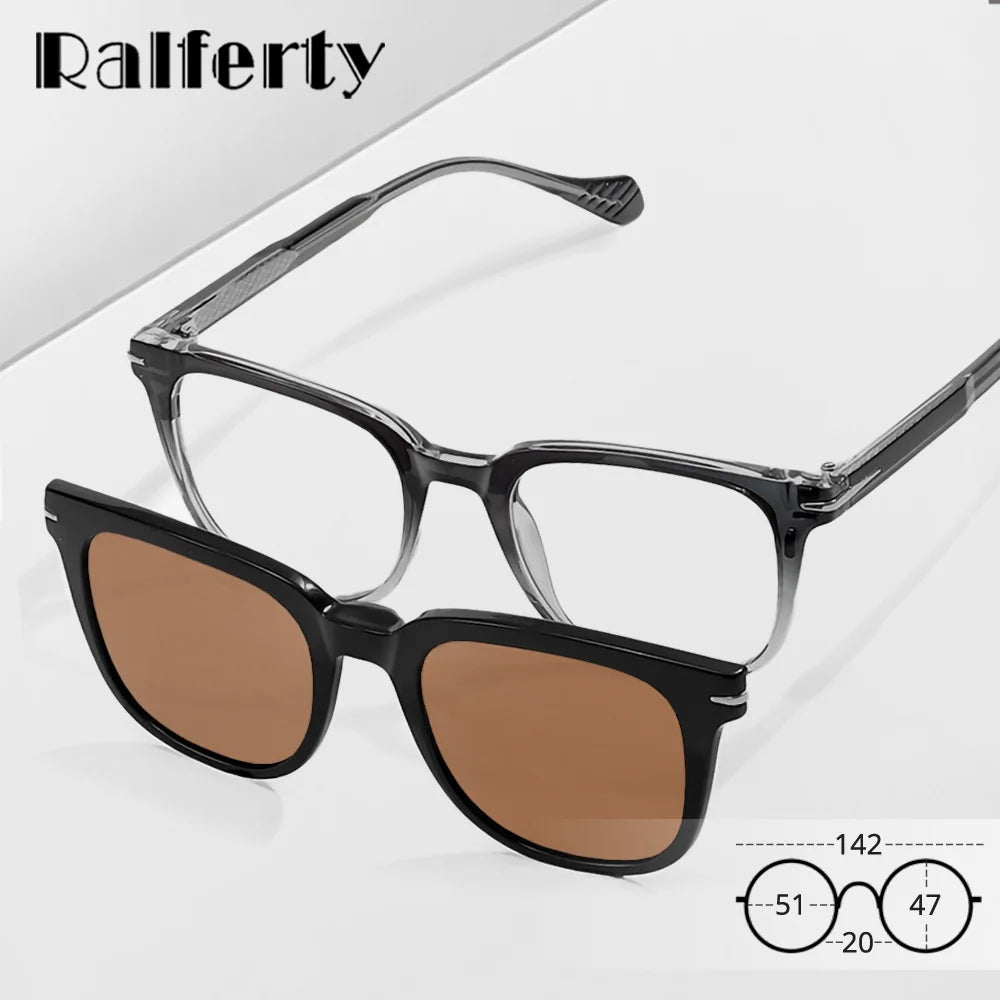 Ralferty Unisex Full Rim Square Tr 90 Alloy Eyeglasses Clip On Sunglasses 534206