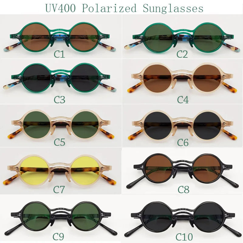 Yujo Men's Full Rim Round Double Bridge Acetate Polarized Sunglasses 2058s Sunglasses Yujo   